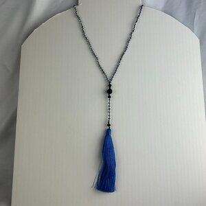 Zacasha Boho Beaded Blue Tassel Long Statement Necklace